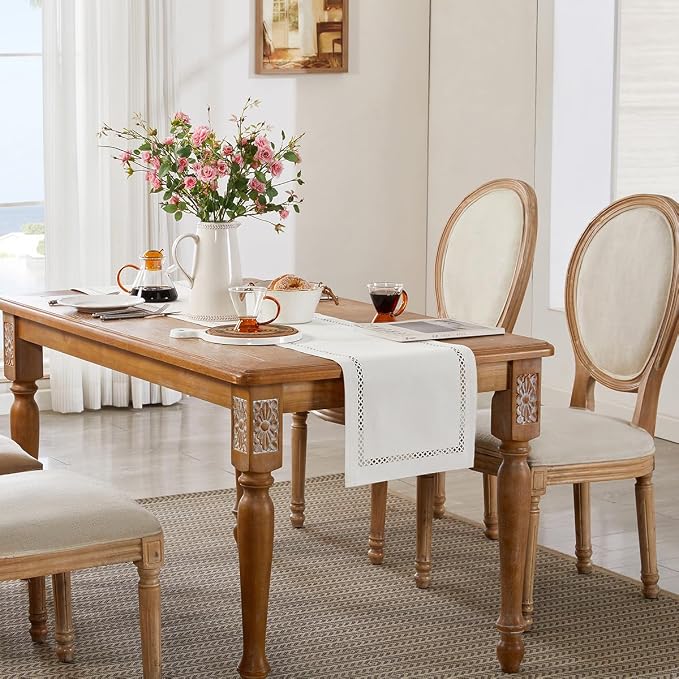 Rustic Burlap Table Runner, Off White Table Runners 108 inches Long | Double - Image 5
