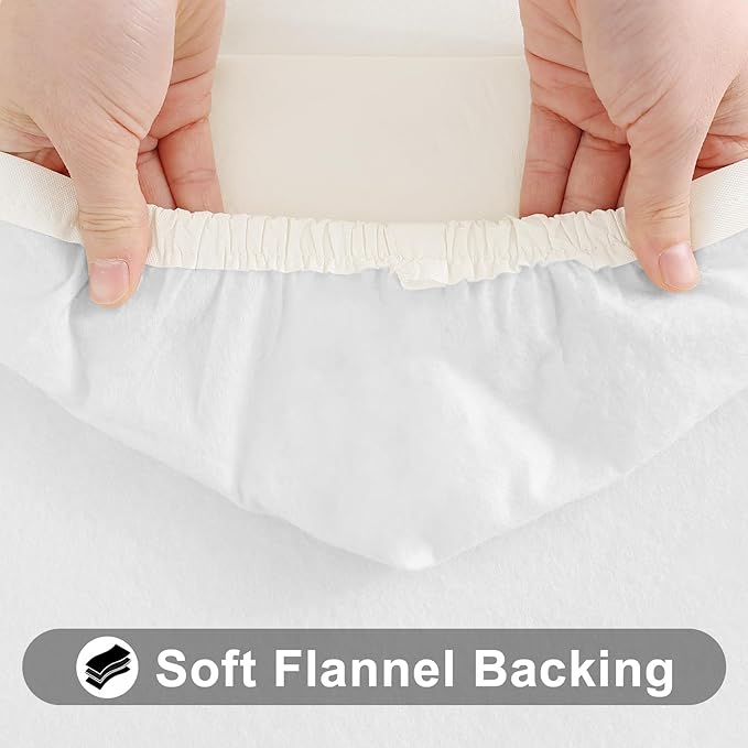 Smiry Rectangle Tablecloth, Elastic Fitted Flannel Backed Vinyl Tablecloths for 8ft Folding Tables, Waterproof Wipeable Table Covers for Indoor, Outdoor, Picnic and Camping (Beige, 36"x96")