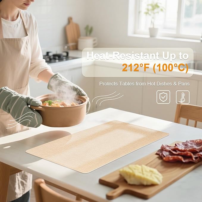 Heat Resistant Placemats Set of 6, 17x12in Waterproof Wipeable Faux Leather Non Slip Table Mats, Easy to Clean, Stain Resistant, for Kitchen Dining Room-– Warm Tan