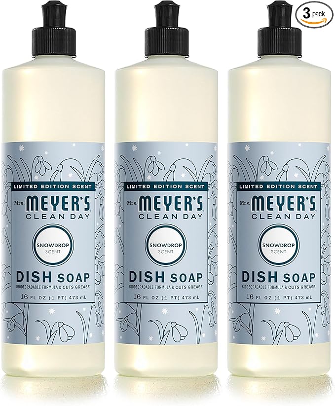 MRS. MEYER'S CLEAN DAY Liquid Dish Soap, Limited Edition Snowdrop, 16 Fl. Oz - Pack of 3