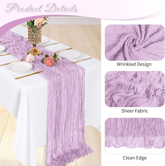 3 Pack Lavender Cheesecloth Table Runner, 17 x 108 inch, Semi Sheer Boho Cheese - Image 4