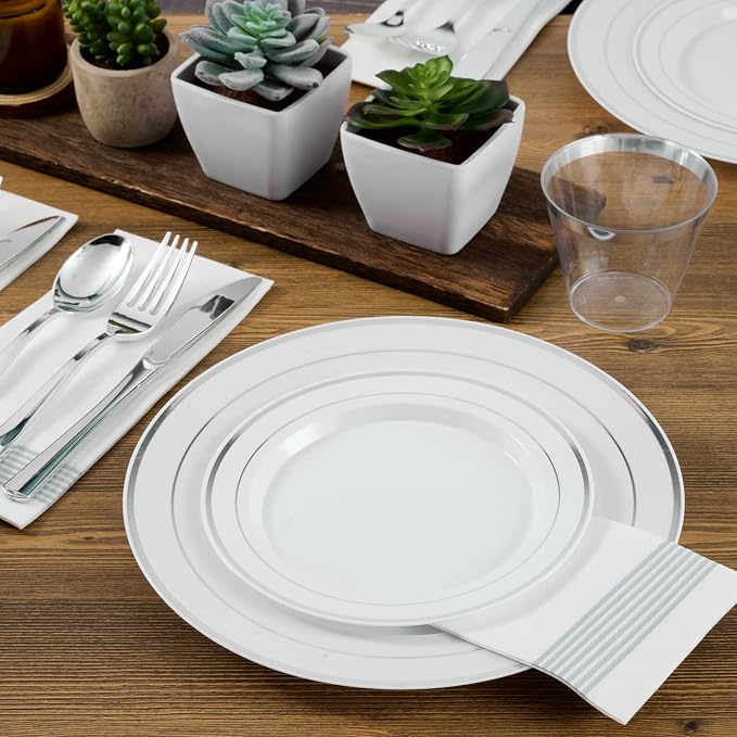 FOCUSLINE Silver Plastic Plates Set of 60, Disposable Plates - Image 5