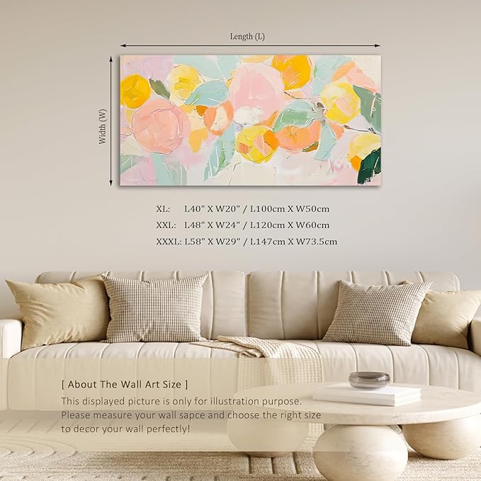 ADJUVANT Wall Art Impressionist Colorful Floral 40"L x 20"W, Bright Blooms With Pastel Leaves Canvas Painting Lively Petals Artwork Prints Floral Wall Decor for Living Room Bedroom Dining Room Home Office