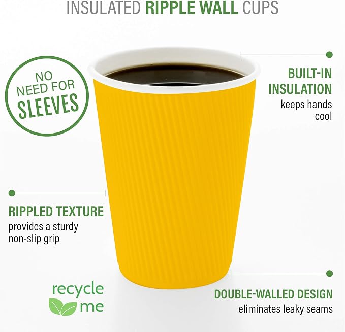 Restaurantware 12 Ounce Ripple Wall Disposable Coffee Cups, 500 Insulated - Image 4