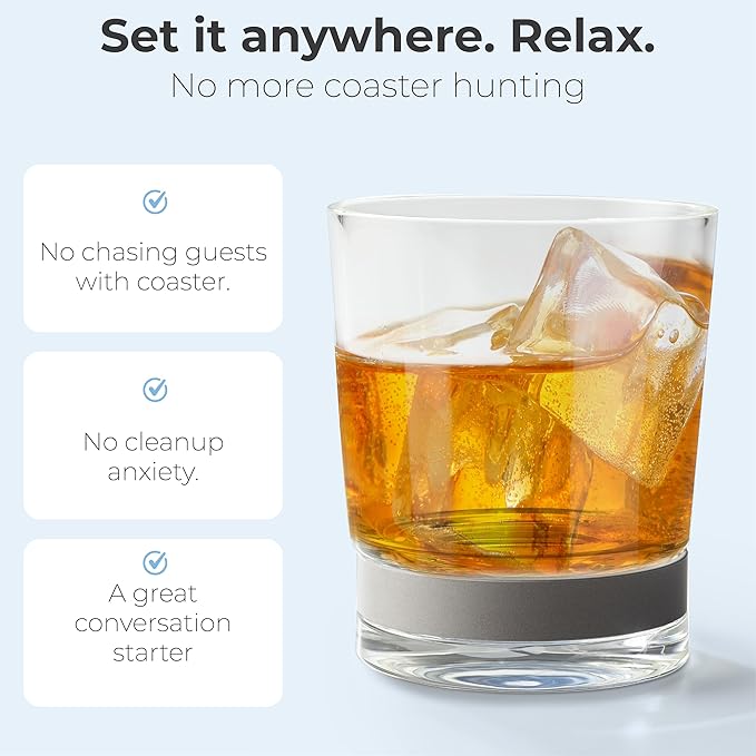 Coast Glassware The Short – Patented Lowball Tumbler with Built-In Stone Coaster Base – Absorbent, Surface-Protecting Whiskey & Cocktail Glasses – Premium Gift Pack (Set of 2) - 10 oz