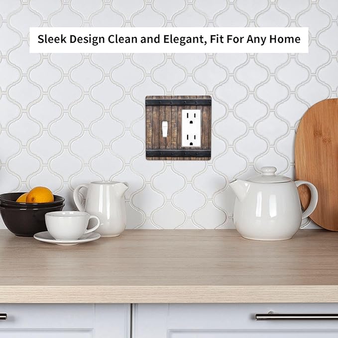 Light Switch Cover Rustic Barn Door Vintage Country Wood Board 2 Gang Toggle Rocker Combo Socket Cover Wall Plates Decorative Switch Plates and Outlet Covers for Farmhouse Cabin Decor