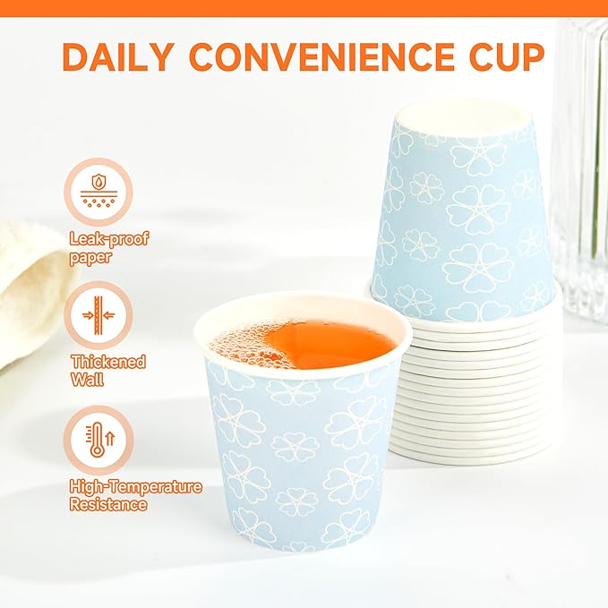 600 Pack 3 oz Bathroom Cups, Disposable Paper Cups with Rolled Rim, Small Paper Mouthwash Cup for Guest Bathrooms, Vanity & Office Use, Mist blue