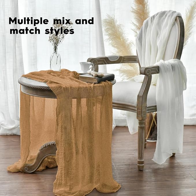 Artoid Mode Boho Cheesecloth Gauze Mustard Yellow Wedding Table Runner - Image 3