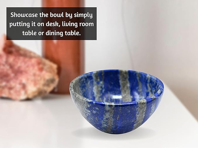 Lapis Lazuli Crystal Bowl - 2 Inch Decorative Bowls for Room and Home Decor - Gemstone Healing Crystals for Elegant Display, Positive Energy Balance and Gift