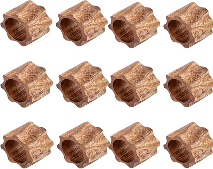 Napkin Rings Set of 12 for Dinner Parties, Weddings Receptions, Family Gatherings, or Everyday Use - Set Your Style with Daily Use Table Décor Accessories Cherry Wood