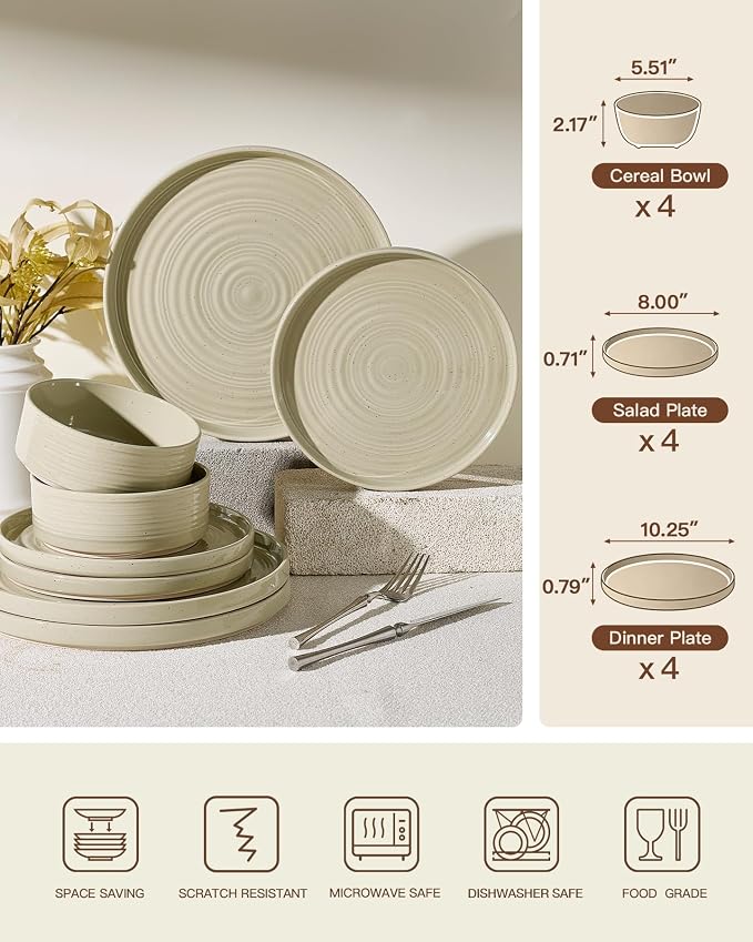 Dinnerware Set for 4, Ceramic Plates & Bowls - Image 7