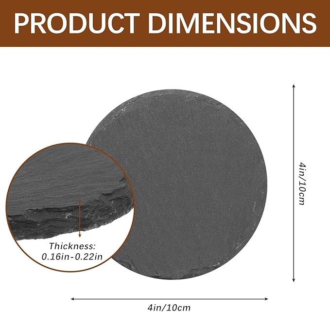 72 PCS Black Natural Slate Coasters Bulk Set 4 Inch Laser Engraving Blanks with Anti Scratch Bottoms for Home, Office, Bar, Gifts Round Coasters
