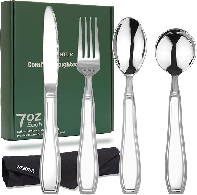 Weighted Utensils for Hand Tremors and Parkinsons, Arthritis, Weak Hand Grip - Weighted Silverware for Hand Tremors - Adaptive Utensils for Elderly - Parkinsons Aids for Living Parkinsons Gadgets Gift