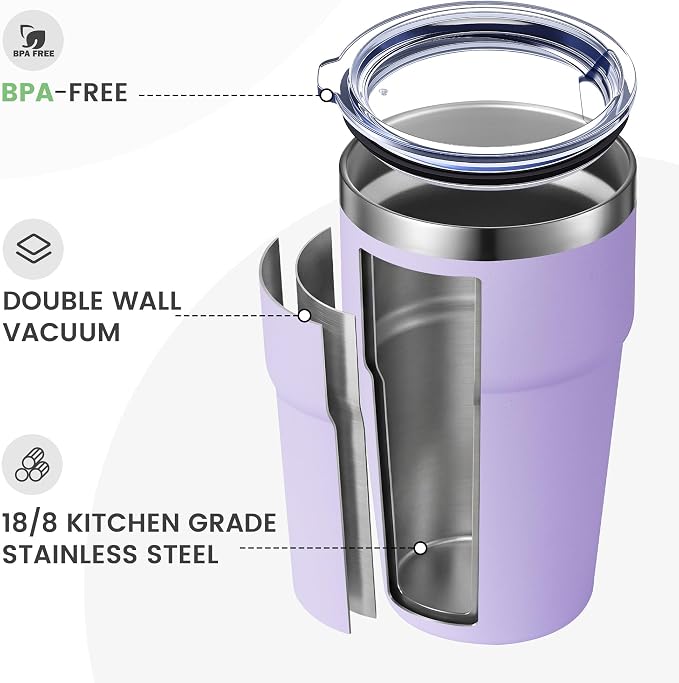 MEWAY 16oz Tumbler Double Wall Vacuum Insulated Travel Mug Bulk, Stainless - Image 3