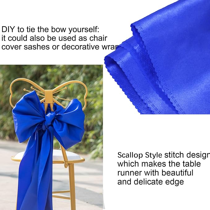 Royal Blue Satin Table Runner 12x108 Inches, 2 Pack | Silk and Smooth Fabric - Image 4
