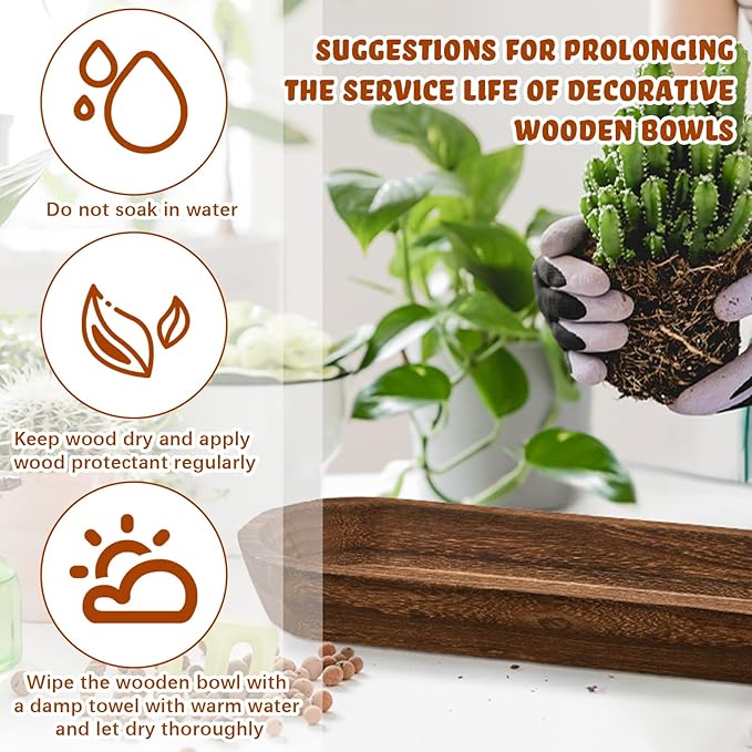 Tessco 2 Pcs Wooden Dough Bowl for Home Rustic Bread Long Wooden Bowl for Kitchen Dining Table Home Decoration(10 x 6 x 2 Inch, 16 x 6 x 2 Inch,Brown)