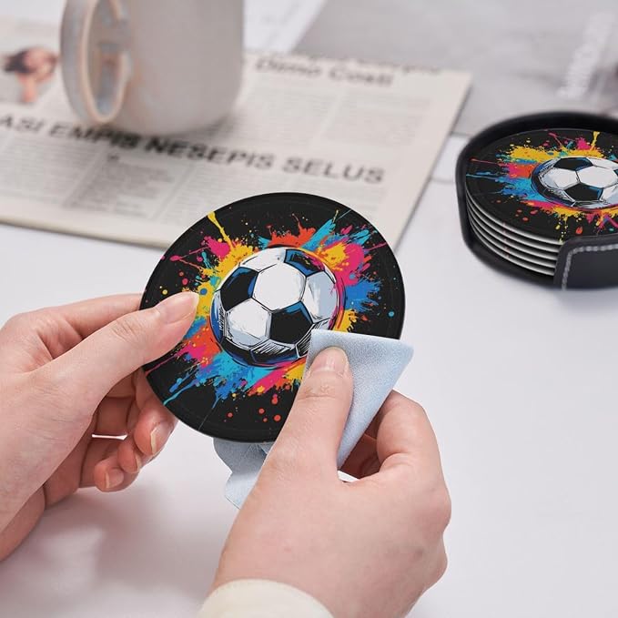 Colorful Soccer Sport Leather Coasters Set of 6 - Image 5