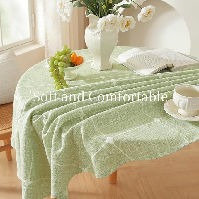 Zobesta Linen 70 Inch Round Table Cloth Green Plaid, Cotton Green Linen Green Tablecloth Round Boho Tablecloth for Outdoor, Party, Holiday, Picnic, Dining