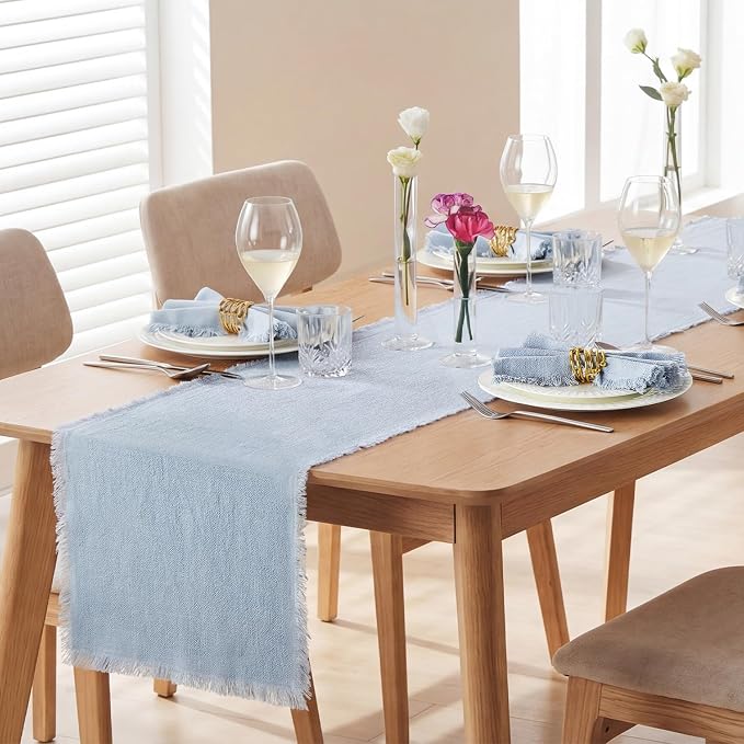 14 x 120 Inches Frayed Edge Table Runner, 270G Heavyweight Sand Washed Slub - Image 3