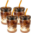 Zukro 13 oz Glass Cups with Lid and Straw 4 Pack, Non-Slip Rubber Bottom | Leak by ZukroDrinkware