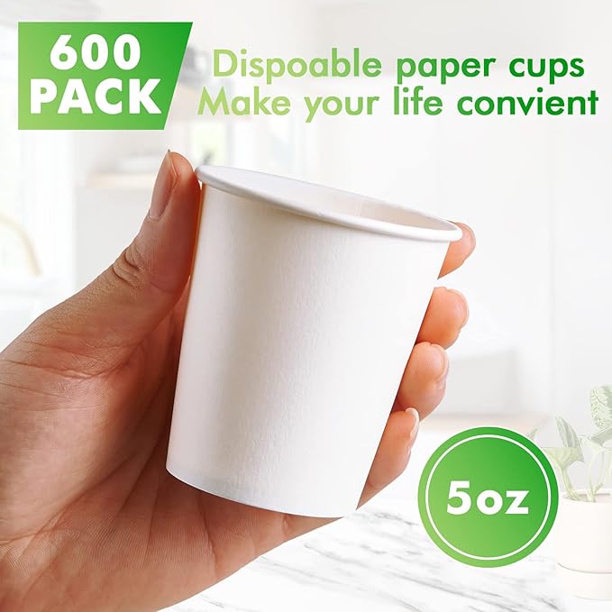 TV TOPVALUE 600 Pack 5 oz Paper Cups, Disposable Bathroom Mouthwash White Hot - Image 2