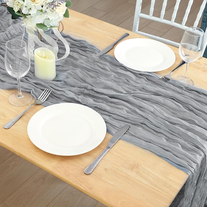 1 Pack Grey Cheesecloth Table Runner 120 Inch Boho Wedding Decor | Cheesecloth - Image 7