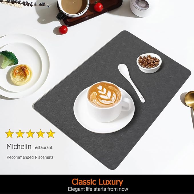 Vinyl Placemats Set of 12 Faux Leather 100% Waterproof Wipeable Washable Place Mats Heat Resistant Easy Clean Non-Slip Table Mats for Indoor Outdoor. (12,Gray)