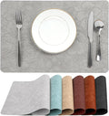 SolaraDawn Faux Leather Table Placemats Set of 4, Washable, Wipeable & Heat-Resistant Table Mats, Waterproof Dining Place Mats with Embossed Texture for Kitchen & Dining, Light Gray, 17" × 12"