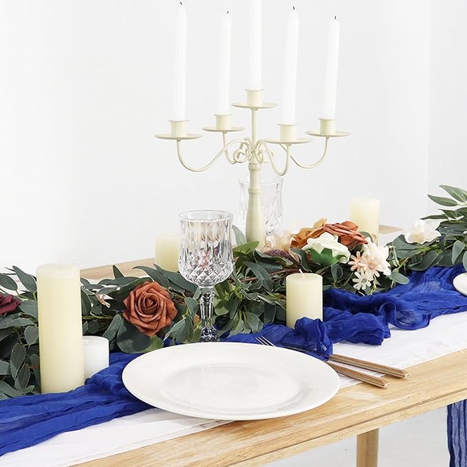 FUHSY Blue Cheesecloth Table Runner 10 Pack 10FT Rustic Gauze Table Runners Wedding Cheese Cloths Boho Table Runner Cheesecloth Fabric Royal Blue Cheesecloth Runners Bulk for Dinner Party Decor