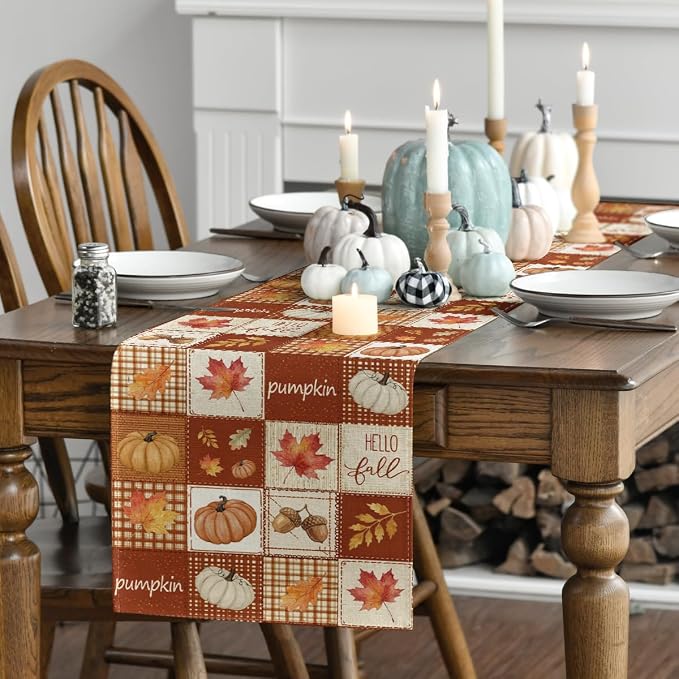 Artoid Mode 210 GSM Fall Table Runner 13x72 Inch Home Party Decor | Plaid - Image 3