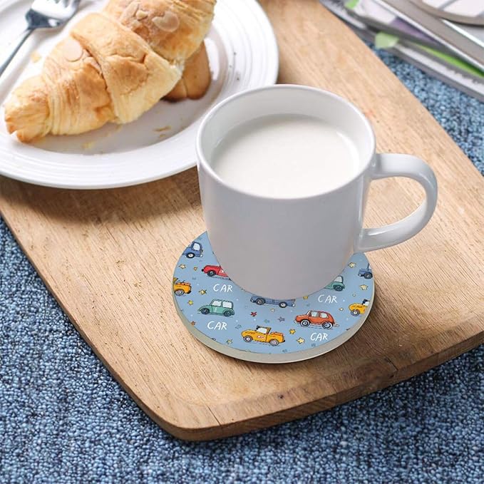 Coasters for Drinks Coaster Drink Set Decorative Coffee Table Desk Cup Mat Spring Cute Cork Bar Backing Round Home Decor Blue Cute Cars and Stars24