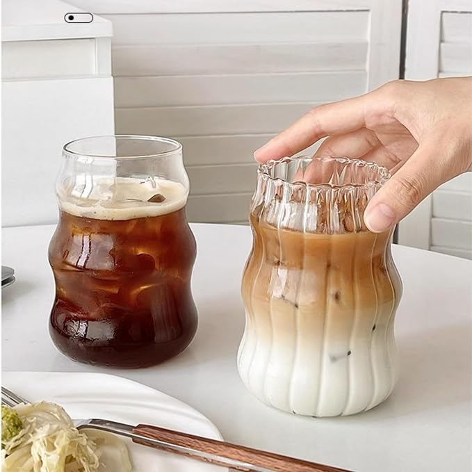 2 Pcs Ribbed Glass Cups, 18 Oz Vintage Drinking Glassware - Image 9