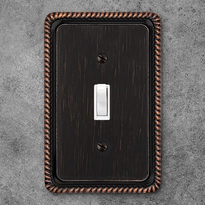 Henne Bery Rope Edge Decorative Wall Plate Switch Plate Outlet Cover (Single Toggle, 2 Pack, Aged Bronze)