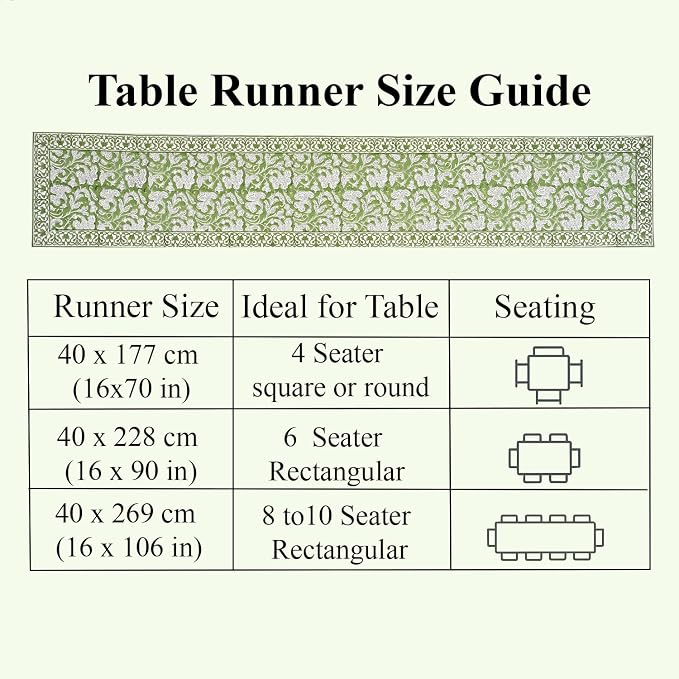Sage Green Hand Block Print 100% Cotton Table Runner 16x90 Inch | Perfect - Image 4