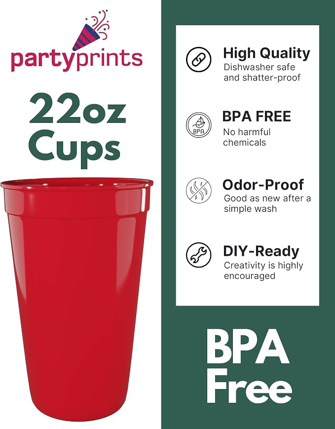 PartyPrints 100 Pack 22 oz Assorted Reusable Blank Plastic Cups, Colored - Image 2