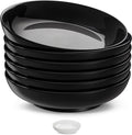 KooK Pasta Bowls Set of 6, Salad Bowl, Large, Ceramic, Microwave and Dishwasher Safe, Great for Soups and Salads, Shallow Serving Bowls, Glossy Porcelain, 32 oz, (Black)