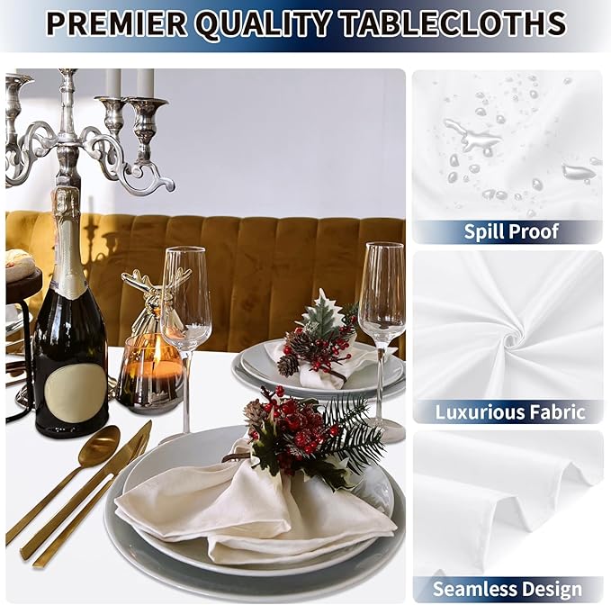 PureFit 6 Pack Rectangle White Table Cloths 60 x 102 Inch for 6Ft Tables, Stain and Wrinkle Resistant Table Linens for Home Use, Wedding, Party, Banquet and Camping