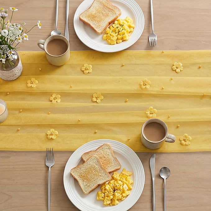 Artoid Mode Yellow Flower Pearl Yellow Gauze Table Runner 10FT 6PC, Seasonal - Image 4
