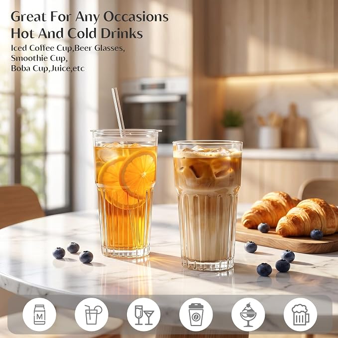 INSETLAN 20oz Clear Glass Cups & Tumbler Set - Image 2
