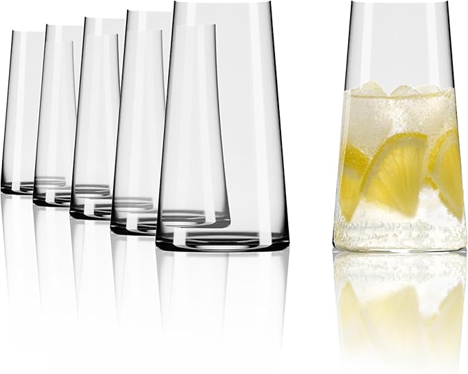 Stölzle Lausitz Longdrink Glasses Power Set of 6, 15 1/2 oz – Elegant Highball Cocktail Glasses for Drinks, Water & Juice – Premium Crystal Longdrink Tumblers – Dishwasher- & Shock-Resistant