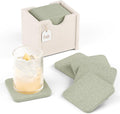 Fluxynara Felt Coasters with Holder, Sage | Square Felt Coasters, by FLUXYNARA