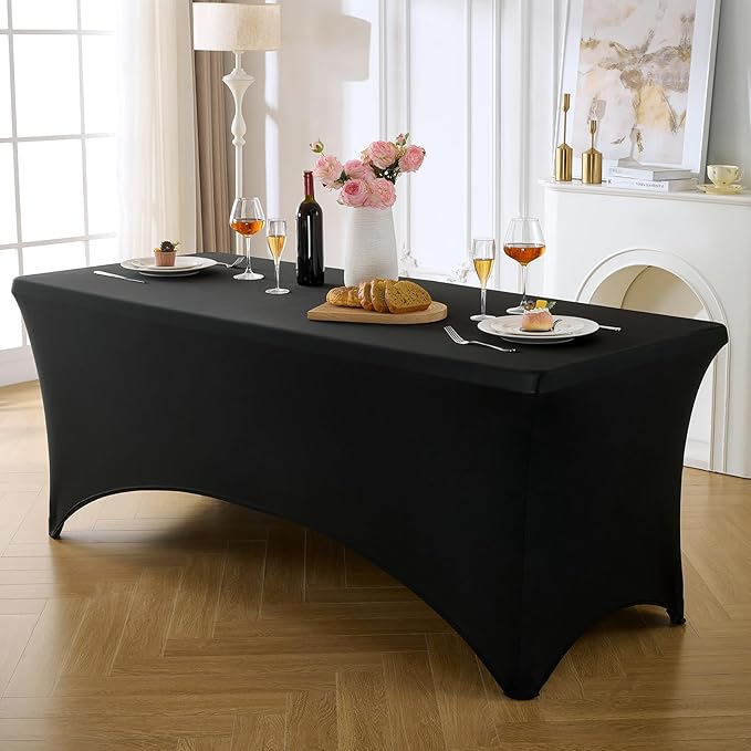 VidaFete Spandex Tablecloth 4FT, Fitted Stretch Table Cover for Rectangle Tables, Wrinkle Resistant and Washable Tablecloths for Outdoor, Picnic, Party, Wedding, Banquet, Birthday, Black