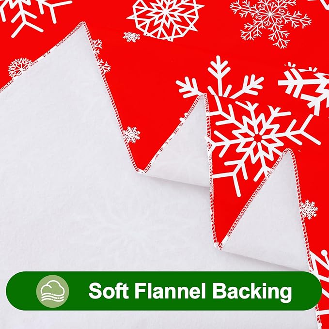 Smiry Christmas Rectangle Table Cloth, Waterproof Vinyl Tablecloth with Flannel Backing, Wipeable Snowflake Plastic Tablecloths for Christmas Table Decorations, (60"x84", Christmas Red)