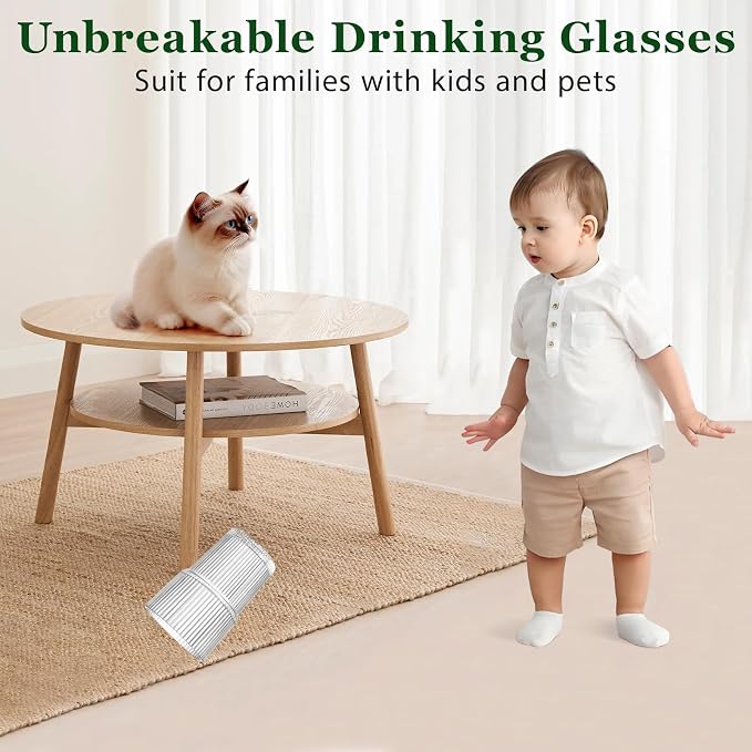 REALWAY 17oz Ribbed Plastic Glasses, Unbreakable Acrylic Drinking Cups – Clear - Image 3