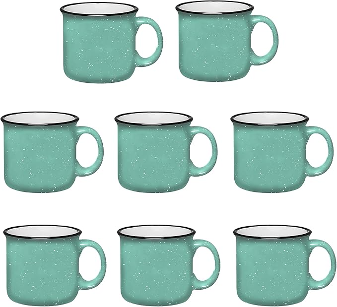 Set of 8 Ceramic Campfire Mugs – 15 Oz, Teal – Coffee & Tea Cups by GiftsbyDesign
