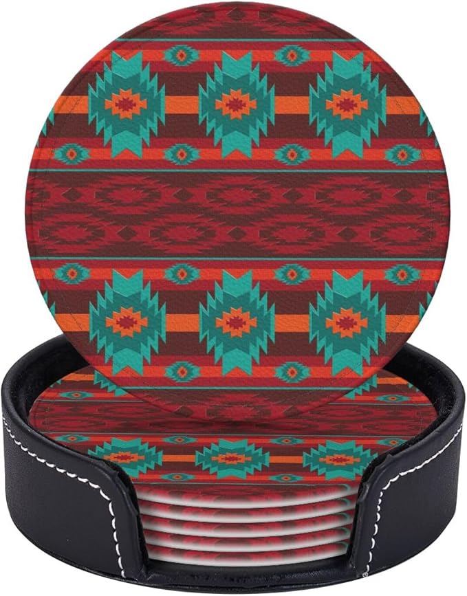 Southwest Southwestern Navajo Abstract Aztec Drinking Coasters PU Leather by YISHOW