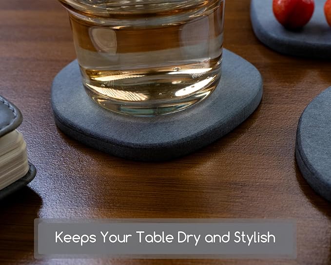 Diatomaceous Earth Coasters,3.9"x3.9", Quick-Dry, Absorbent, Heat-Resistant, Modern Stone Design, Dark Gray, Irregular Shape (4, Grey)