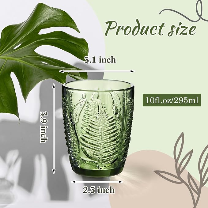 Reallnaive 10 oz Green Drinking Glasses Set of 8, Vintage Glassware - Image 2