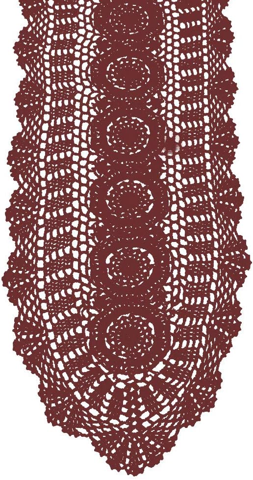 Cotton Handmade Crochet Lace Oval Table Runner Wine Red 12x60 Inch by KEPSWET