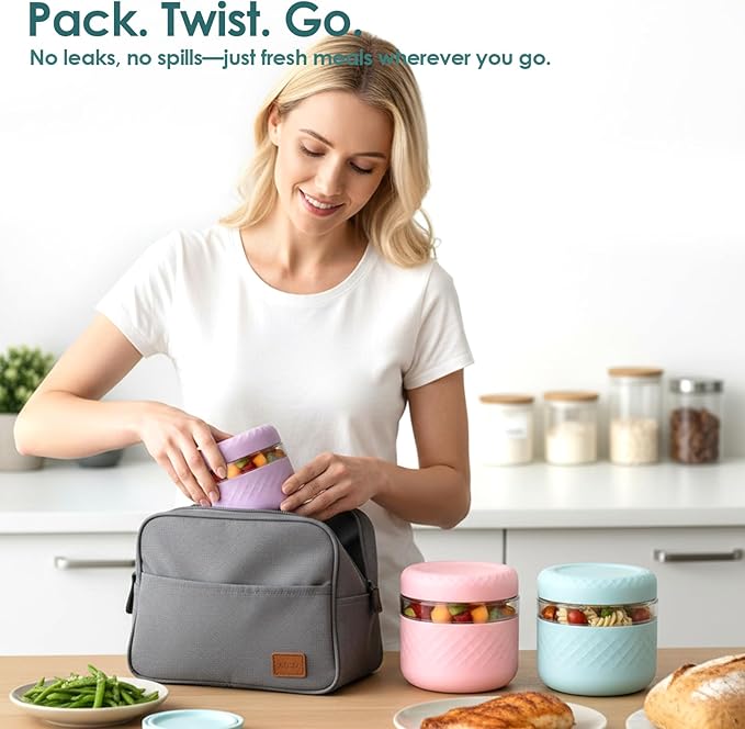 4 Pack 16 oz Glass Lunch Bowl Containers with Lids | Leak & Spill Proof, BPA-Free, Microwave & Dishwasher Safe, Airtight Meal Prep & Food Storage Jar for Lunch, Salad, Soup, Oats, Stew, Yogurt